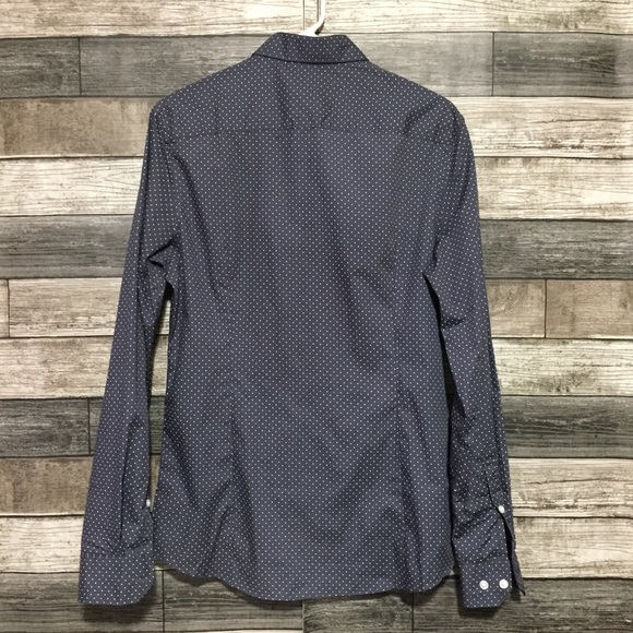 H&M Slim Fit Non Iron Polka Dot Button Up Shirt Men’s S Gray Blue Lightweight - Picture 4 of 8